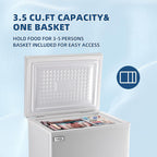 Chest Freezer 3.5 Cu.Ft Small Deep Freezer Top Door Mini Freezer with Removable Basket, Low Noise, 7 Adjustable Temperature and Energy Saving Perfect for Home Garage Basement Dorm or Apartment