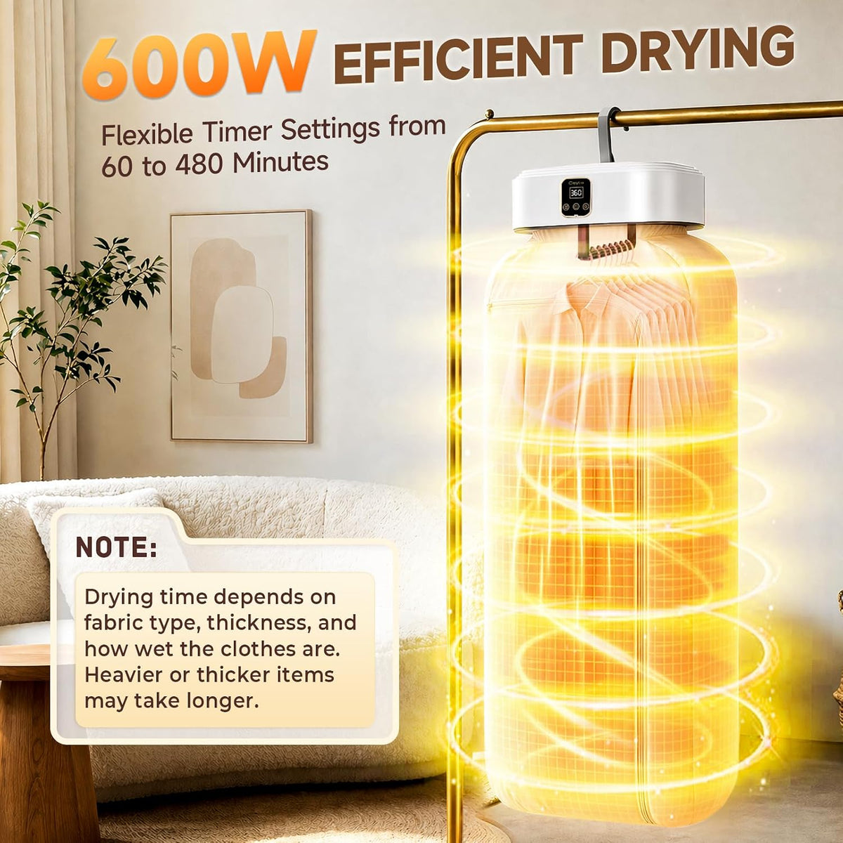 Portable Clothes Dryer, 600W Foldable Mini Dryer with 8 Timer Settings