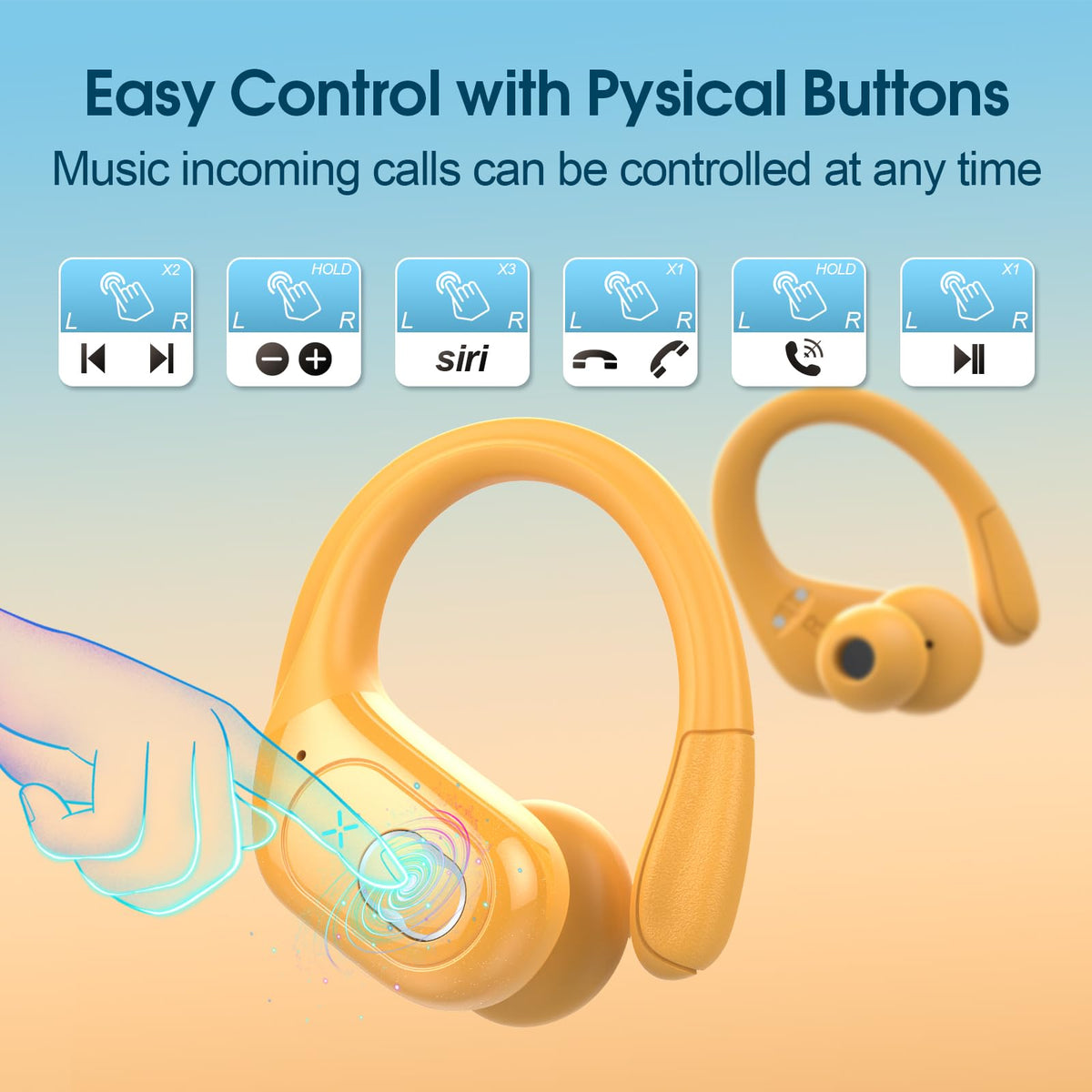 Aptkdoe Wireless Earbuds 75H Bluetooth 5.4 Sport Headphones with Earhooks