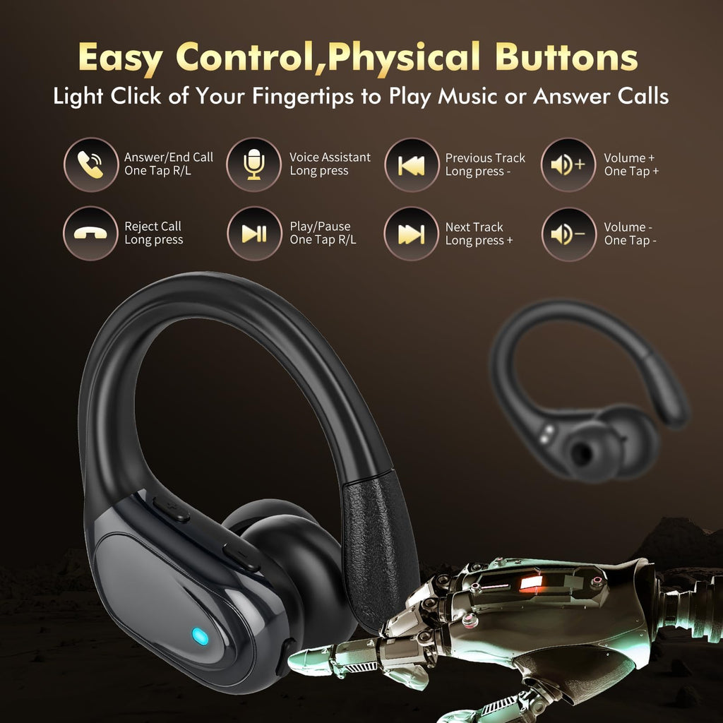 HAOYUYAN Wireless Earbuds, Sports Bluetooth Headphones, 80Hrs Playtime Ear Buds with LED Power Display, Noise Canceling Headset, IPX7 Waterproof Earphones for Workout/Running (Camel)
