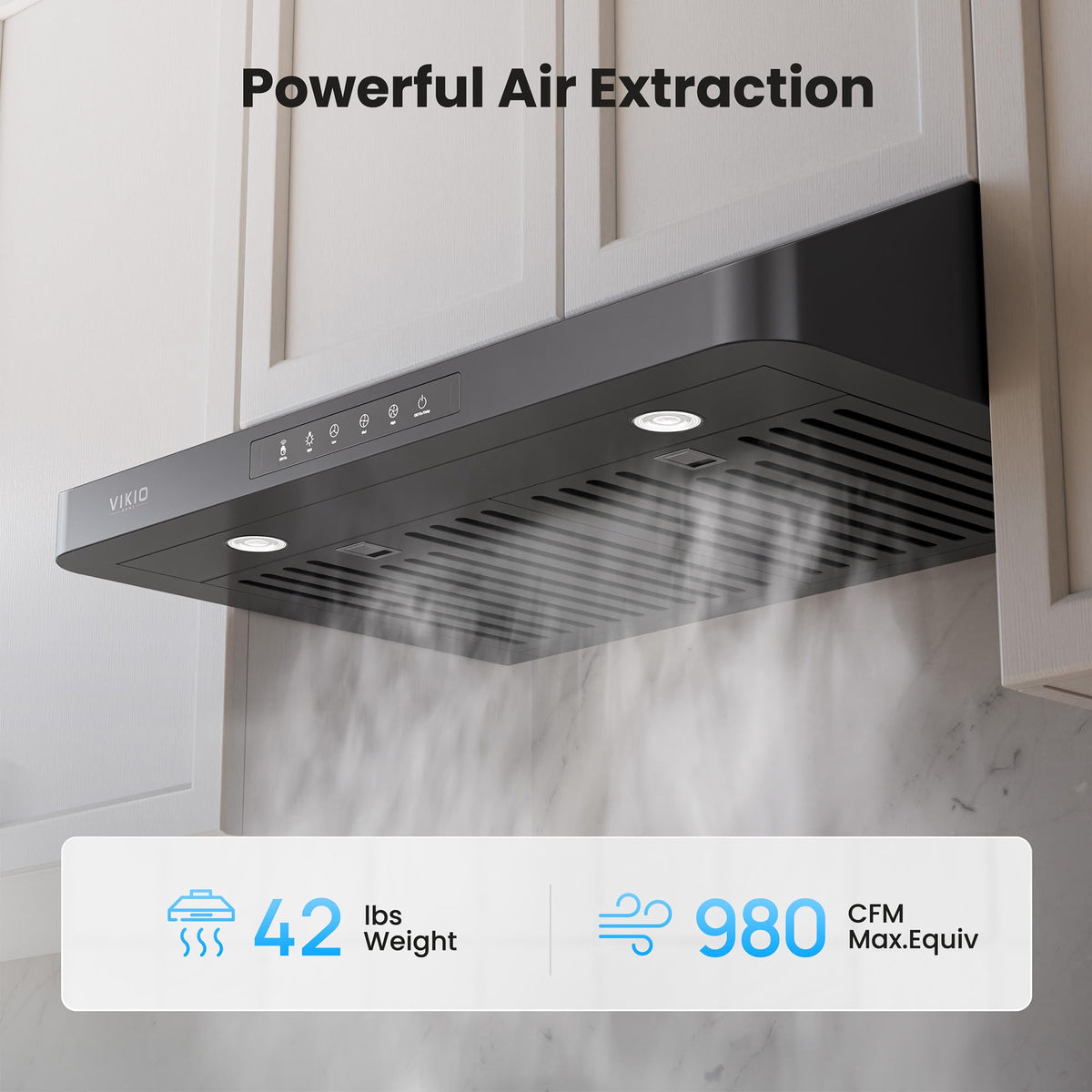 VIKIO HOME 30 Inch Under Cabinet Range Hood, 980CFM Fast Venting Ducted, Kitchen Hood With 3 Speed Gesture Sensing & Touch Control, Stainless Steel Stove Hood With LED Light And 2 Baffle Filters