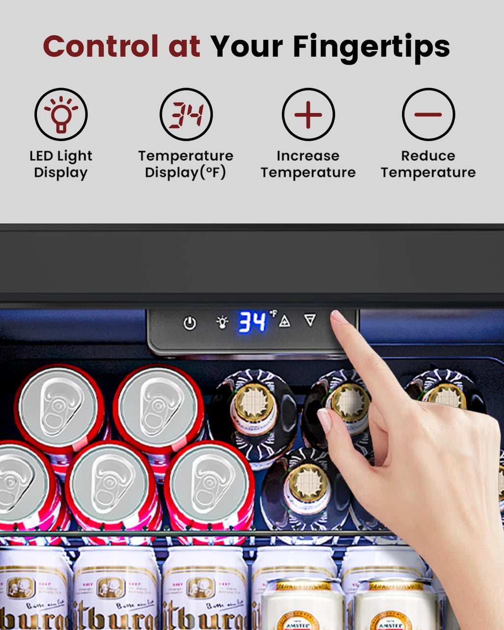 Feelfunn 2.6CuFt Beverage Refrigerator, 95 Can Mini Fridge with Glass Door