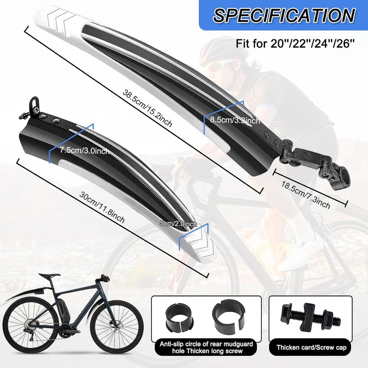 Bike Mudguard Set, Portable Adjustable Road Mountain Bike Bicycle Cycling Tires Front and Rear Mud Guard Fenders for MTB Mountain Road Bike