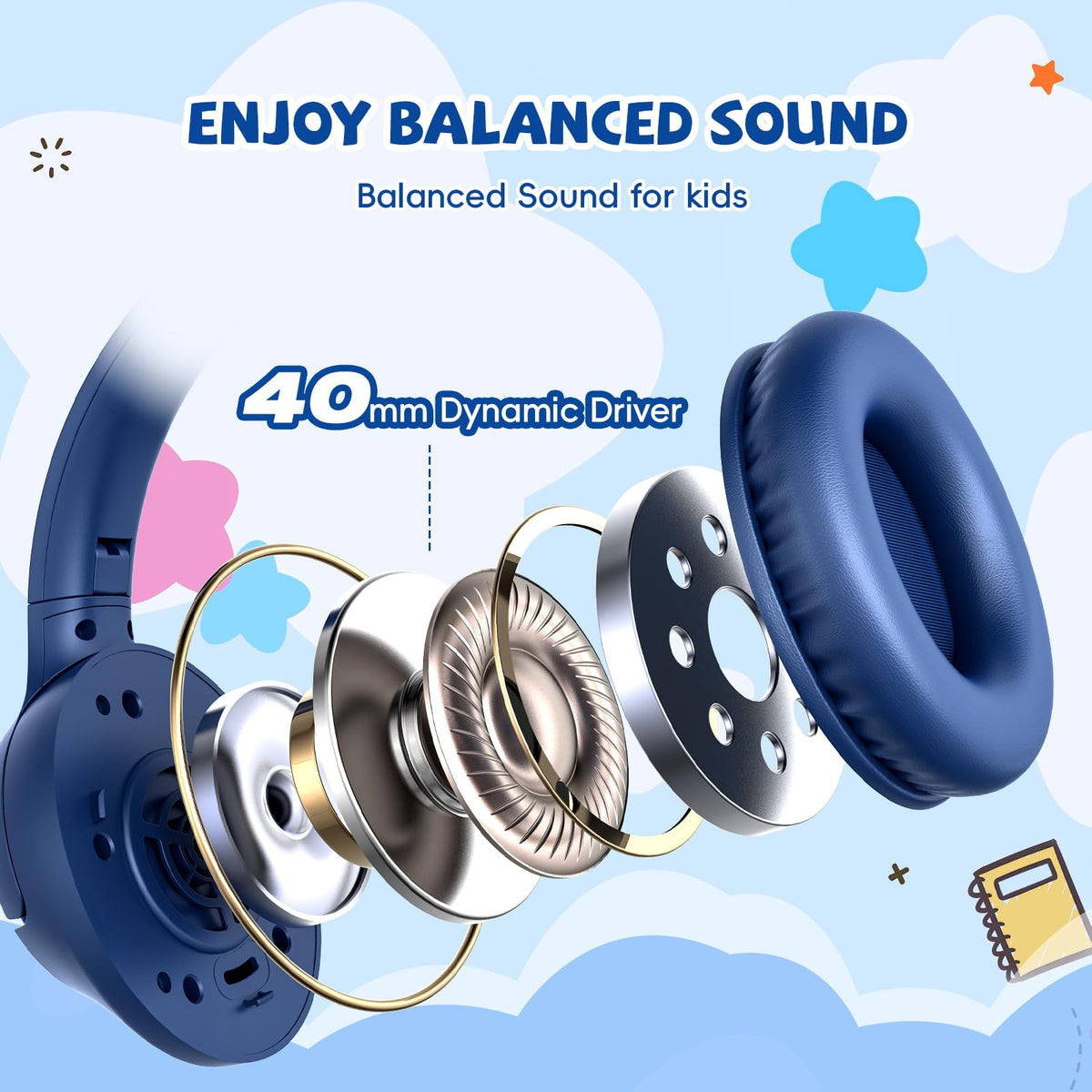Botesty Sound Kids Headphones Wired for School, 3.5 Plug Safe Volume Purple