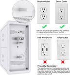 Multi Plug Wall Outlet Night Light, POWRUI 6 Outlet Extender & 3 USB Ports