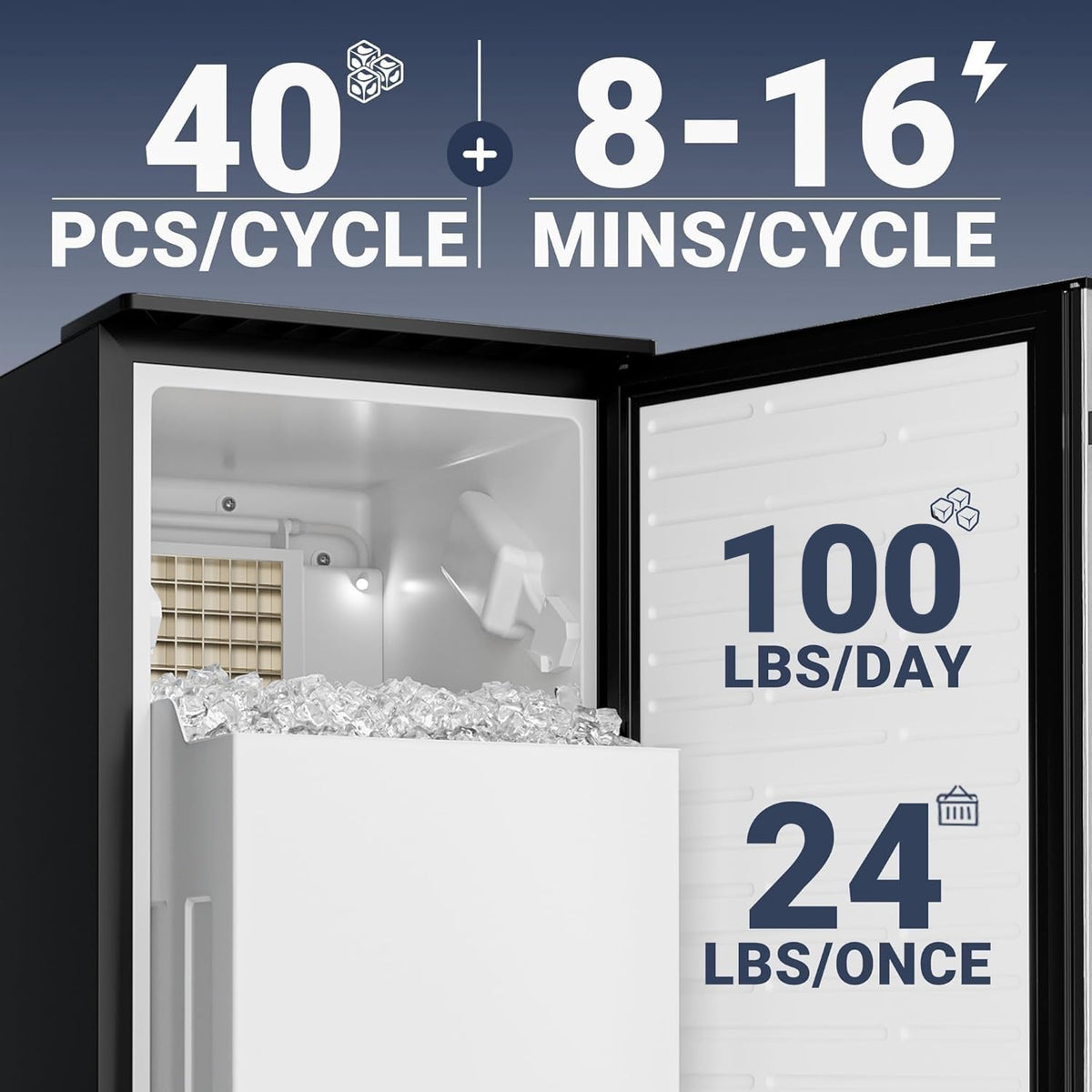 EUHOMY Nugget Ice Maker Countertop with Handle, Max 40lbs Daily Sonic Ice