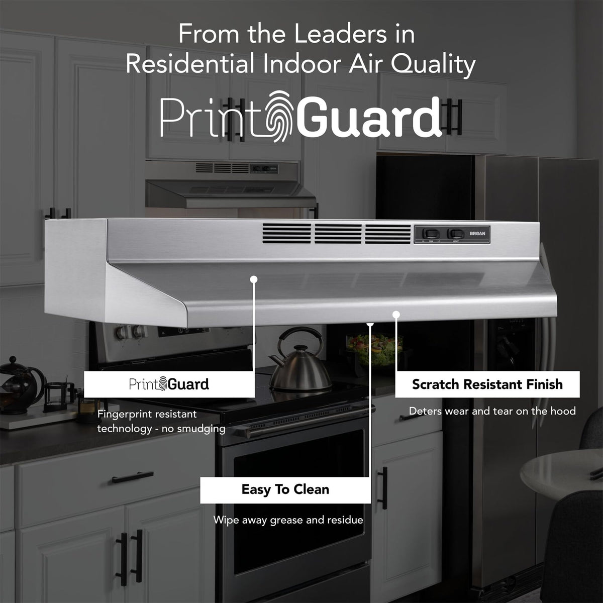 Broan-NuTone 4130SF Fingerprint Resistant Ductless Under-Cabinet Range Hood, 30-Inch, Stainless Finish with Print Guard
