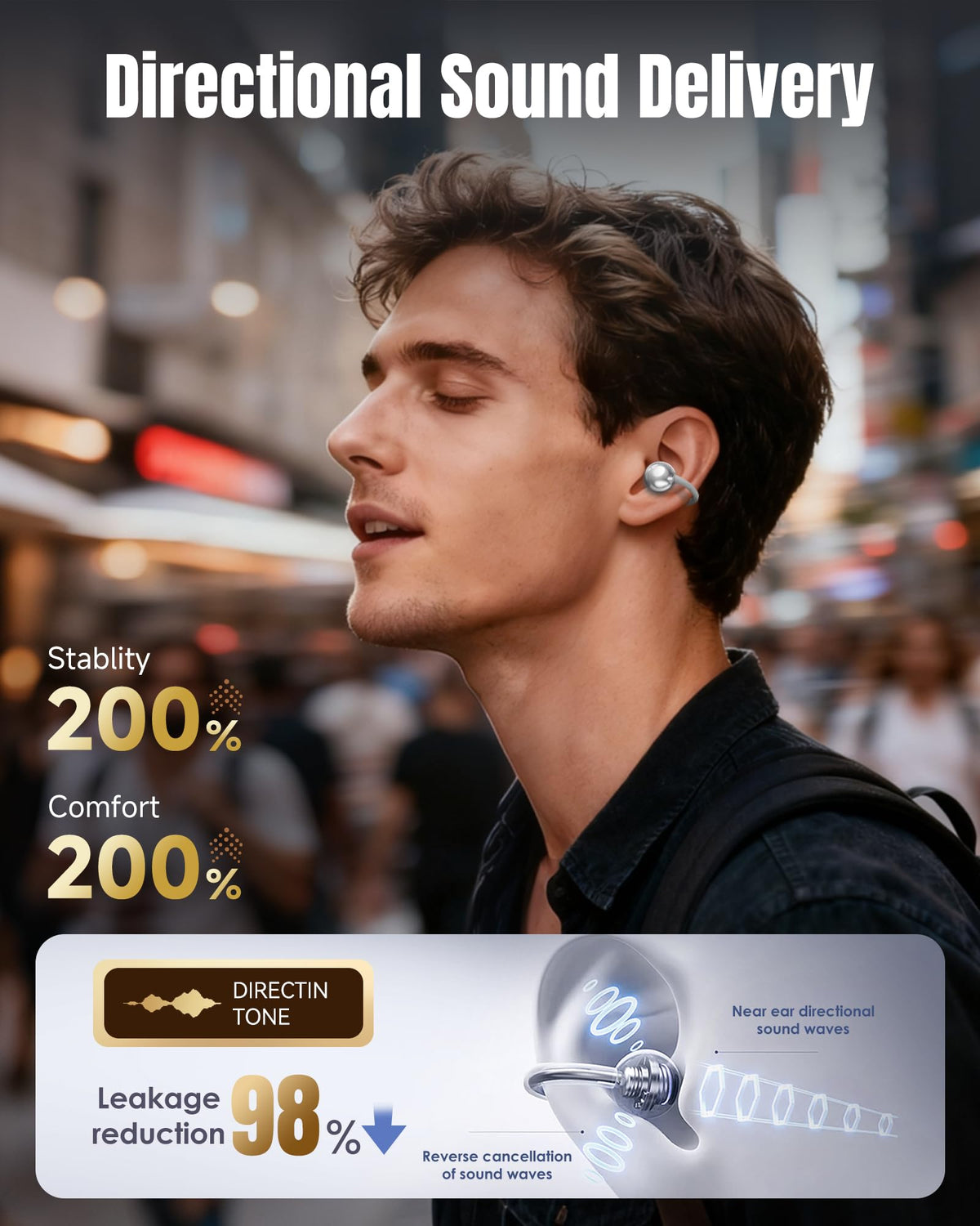 Kinglucky Clip-On Earbuds Gen 3, Open-Ear Wireless Bluetooth 6.0 Headphones with Mic, Secure Fit for Small Ears & Glasses Wearers, 50H Playtime, LED Digital Display, ENC, IPX5 Waterproof(Balck)