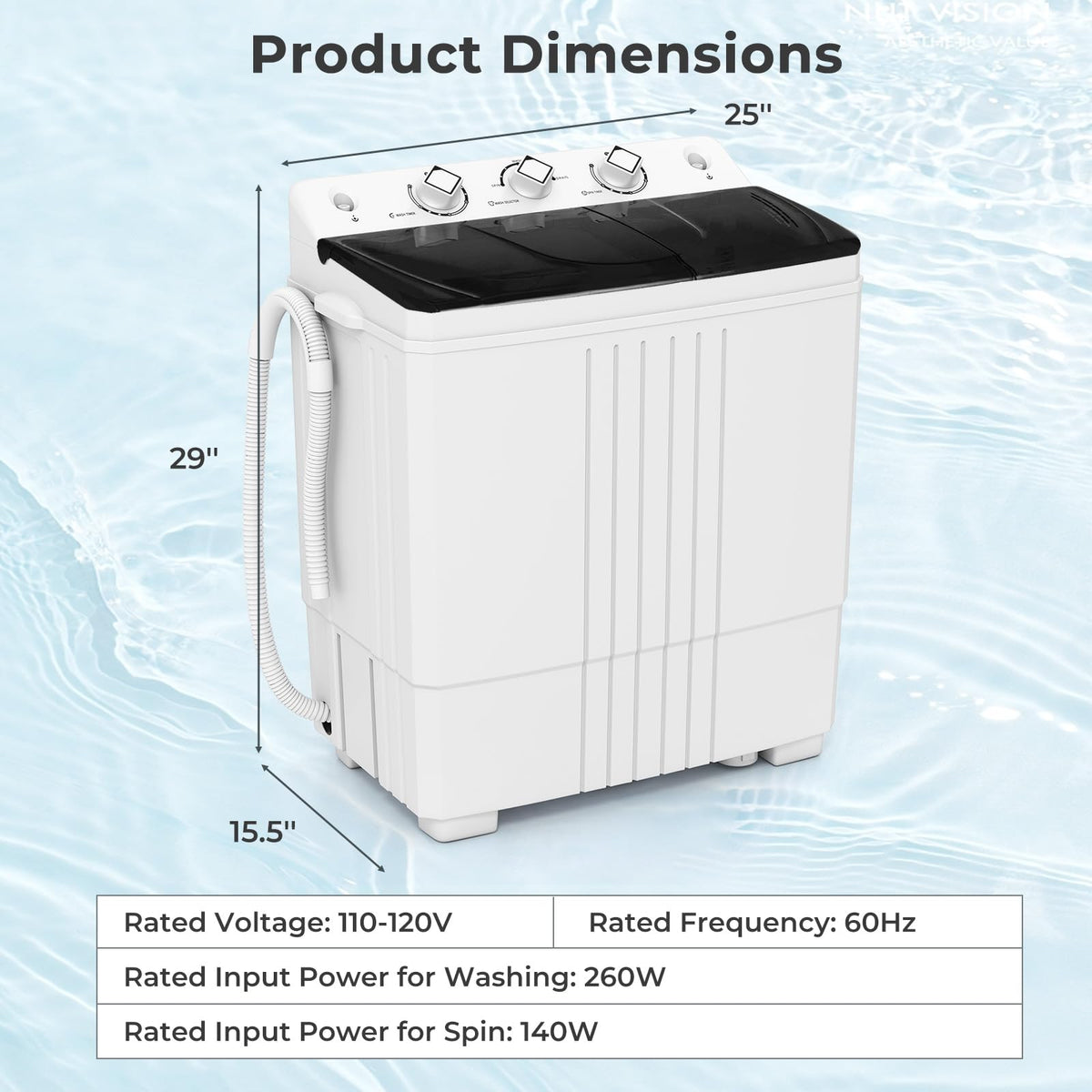 Giantex Portable Washing Machine, 20lbs Capacity, 12lbs Washer and 8lbs Spinner, Compact for Apartment RV, Gray & White, GX20313-PE