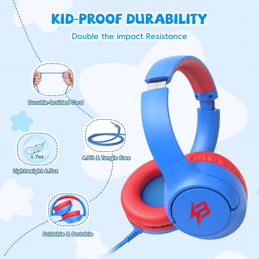 Botesty Sound Kids Headphones Wired for School, 3.5 Plug Safe Volume Purple