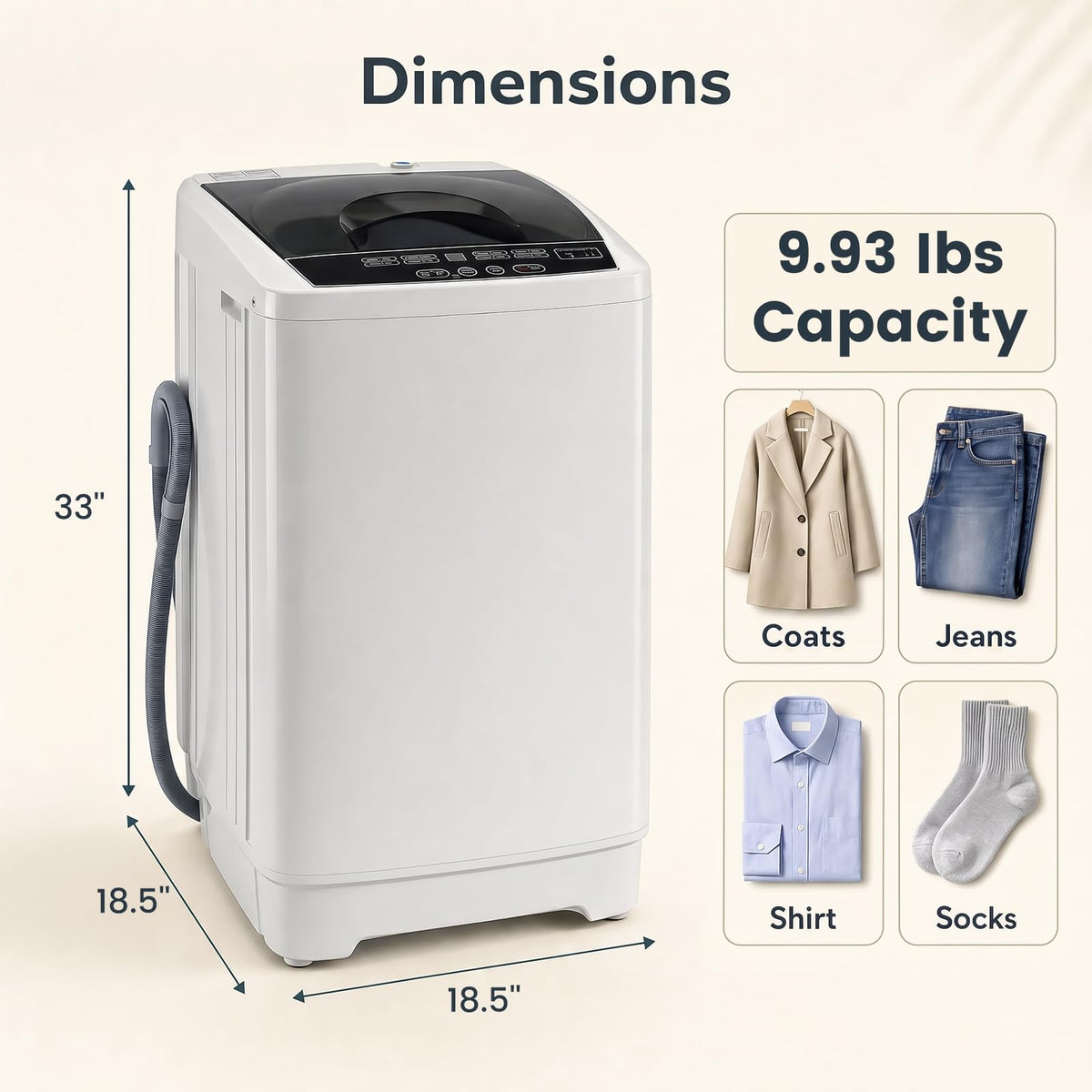 COSTWAY 8.8LBS Portable Washing Machine, Full-Automatic w/Drain Pump, White