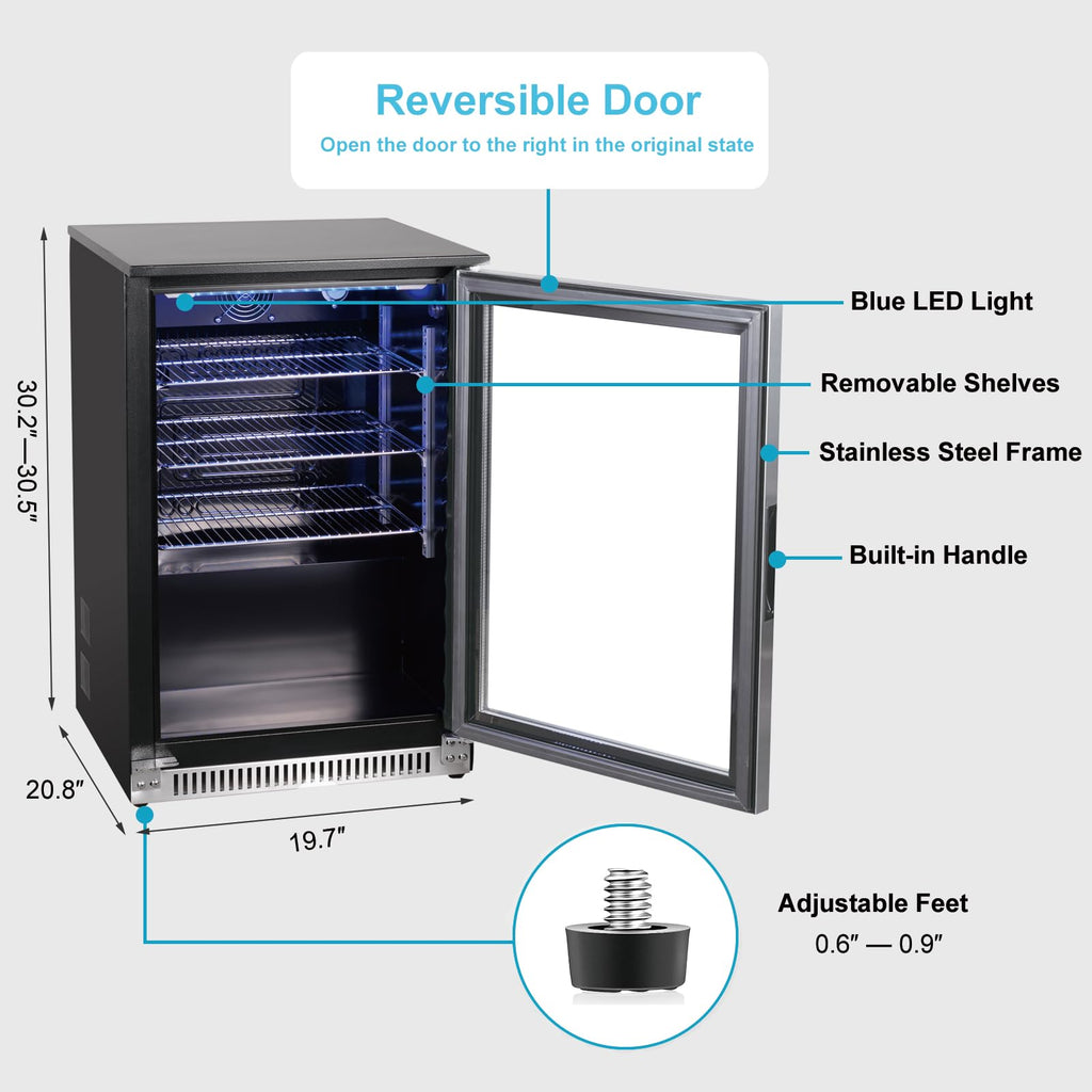 Weili 20 Inch Under Counter Beverage Refrigerator with Glass Door, 120 Can