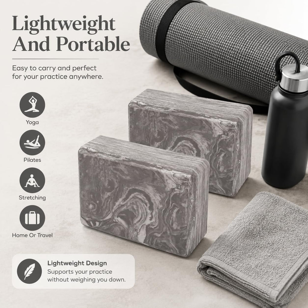 EXERZ Yoga Blocks 2pcs Gym Bricks -Comfortable Fitness Yoga Bricks, Anti-Slip, Lightweight and Travel Friendly Pilates Practice