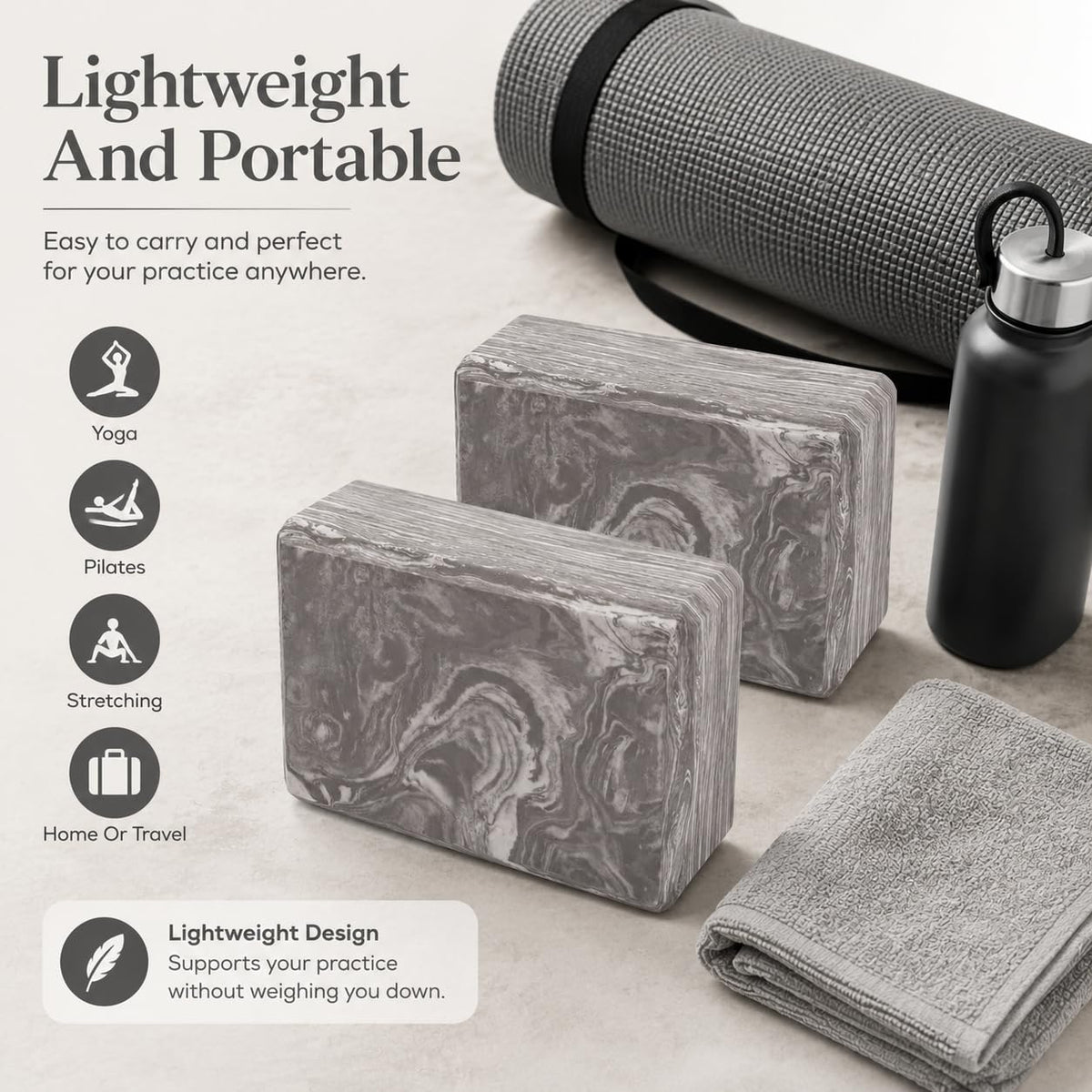 EXERZ Yoga Blocks 2pcs Gym Bricks -Comfortable Fitness Yoga Bricks, Anti-Slip, Lightweight and Travel Friendly Pilates Practice