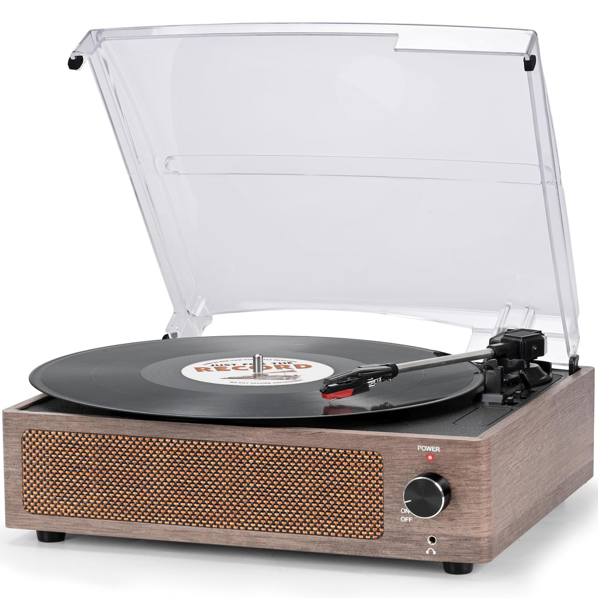 Seasonlife® Retro Vinyl Record Player with Stereo Speakers,Walnut Brown