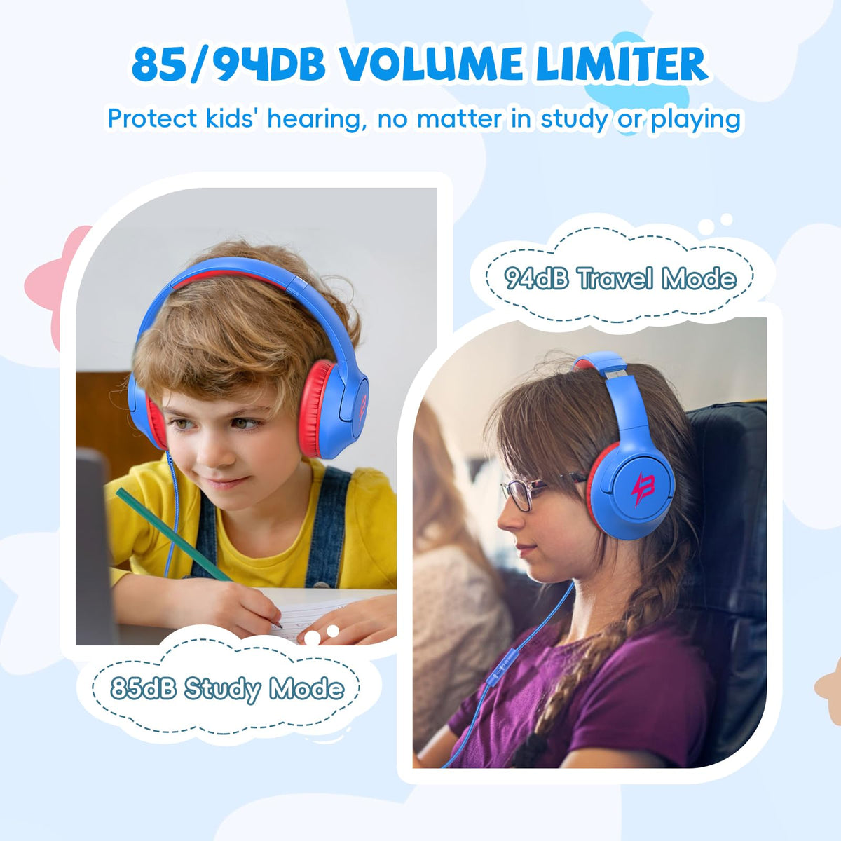 Botesty Sound Kids Headphones Wired for School, 3.5 Plug Safe Volume Purple