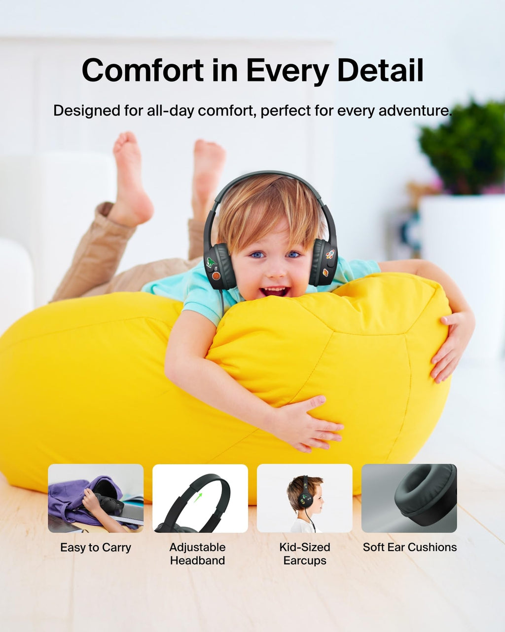 Belkin SoundForm Mini Kids Headphones, Wireless & Wired, 30H Playtime, Case