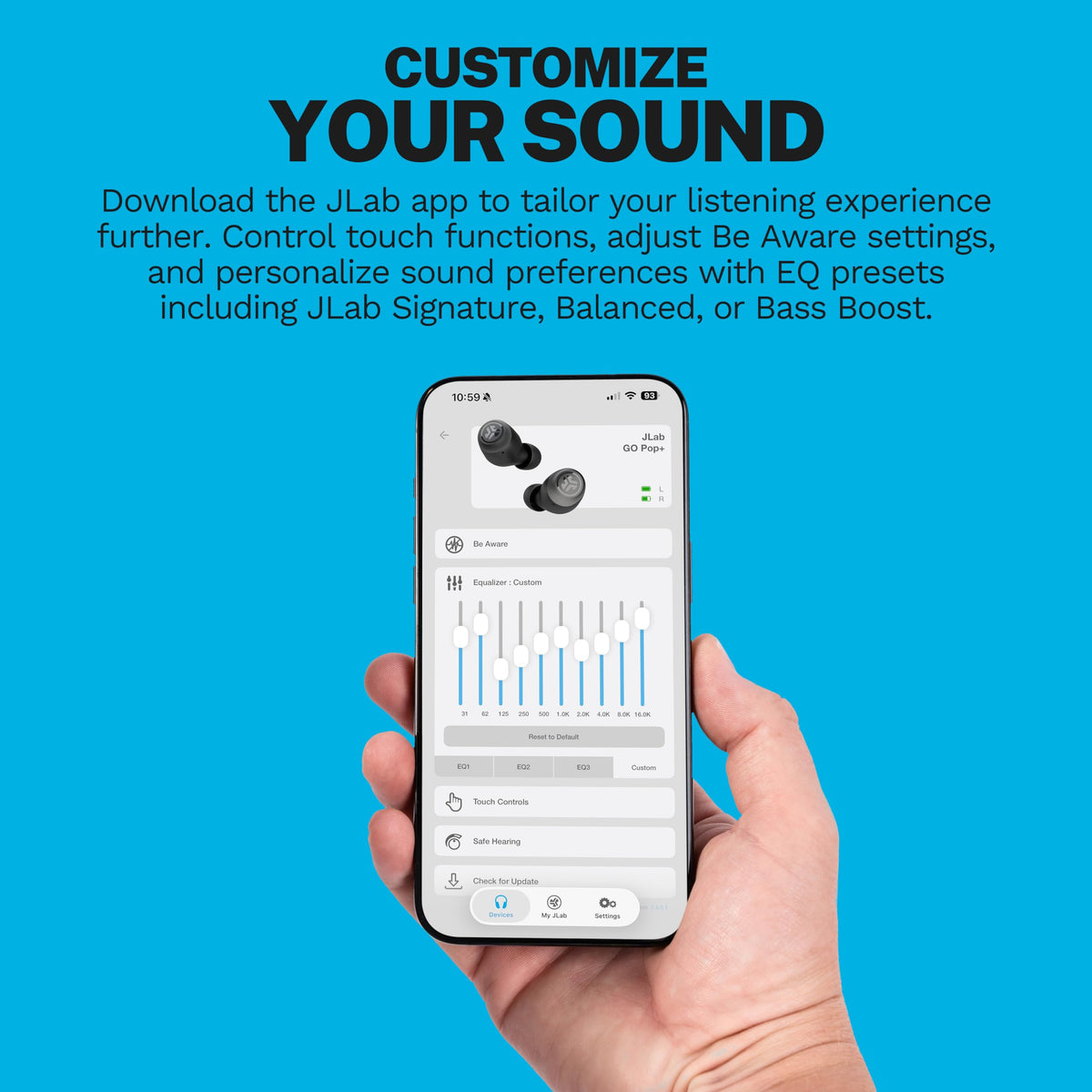 JLab Go Air Pop+ Earbuds, Dual Connect, EQ3 Sound, Black