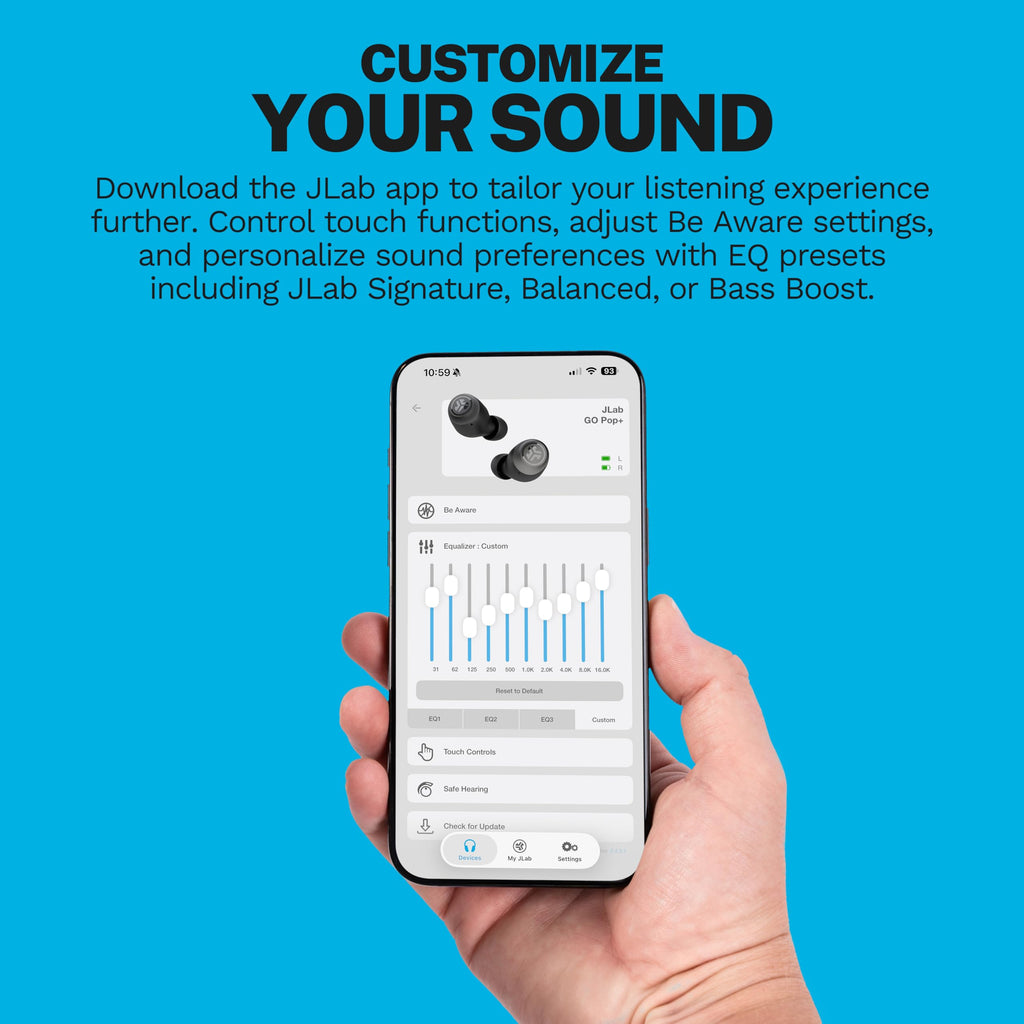 JLab Go Air Pop+ Earbuds, Dual Connect, EQ3 Sound, Black