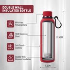 Exllena Insulated Black Water Bottles 750ml with Clip, Double Wall Vacuum Drinks Bottle Keeps Drinks Cold 24 Hrs/Hot 12 Hrs, Stainless Steel Water Bottle BPA Free
