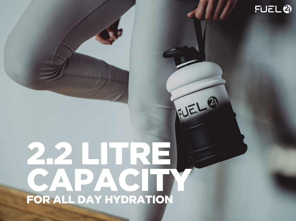 Fuel24 Jug - 2.2 Litre Water Bottle - Extra Strong Flex Material - Drop Proof, Pop or Straw Cap Options - 2.2L Large Gym Sports Bottle, BPA FREE