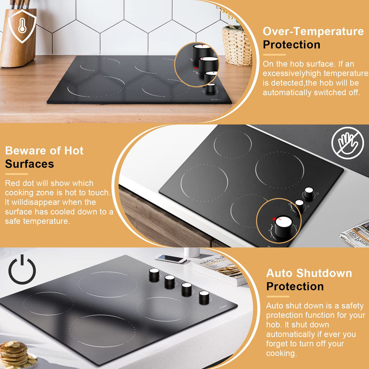 Hobsir 2 Burner Electric Cooktop 110V Plug In 2000W, Countertop & Built-in