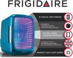 Frigidaire Gaming Light Up Mini Beverage Refrigerator, 6 can, 4 liters, Cooler with large see through door and LED lights Perfect for Gaming Experience, Home, Office, or Cars.12V Charger (Blue)