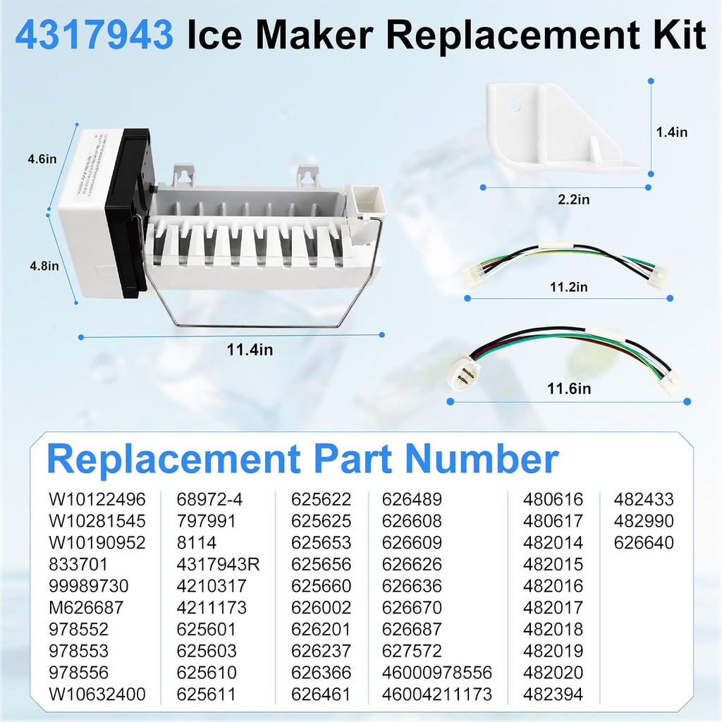 4317943 Ice Maker Kit, for Whirlpool, Replaces W10122496, 833701