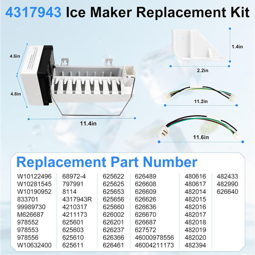 4317943 Ice Maker Kit, for Whirlpool, Replaces W10122496, 833701