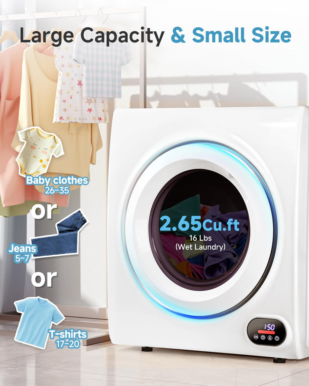 Feelfunn 850W Portable Clothes Dryer with 4 Automatic Drying Modes