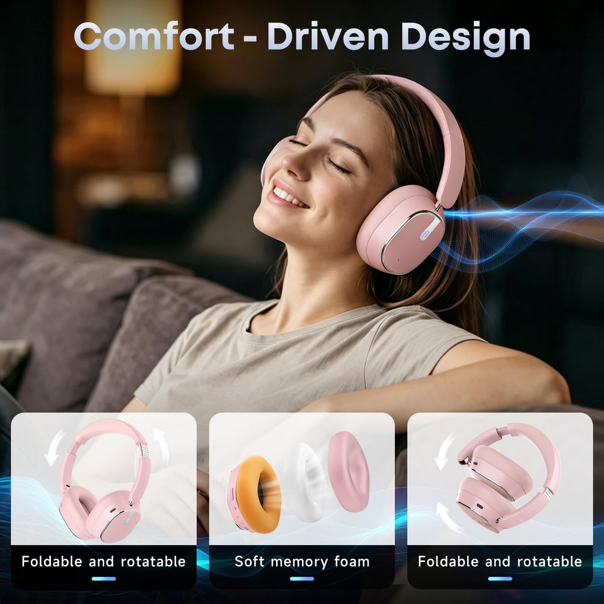 Hybrid Active Noise Cancelling Bluetooth Headphones Wireless Headphones