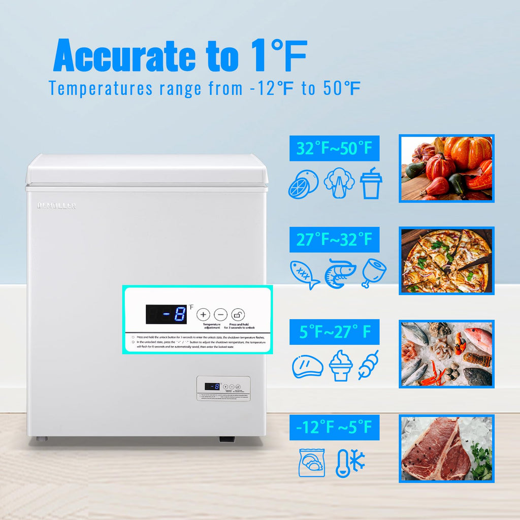 Mini Chest Freezer Compact Deep Freezing Machine with Electronic Temperature Control (Accurate to 1 ℉) Freestanding Small Freezer with 2 Removable Storage Baskets Black