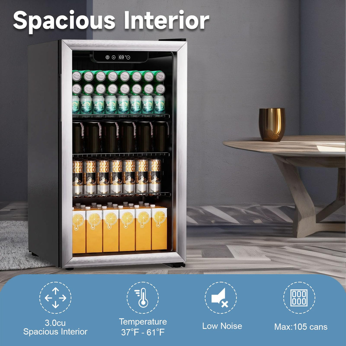 DOGHLY 0.95 Cu.Ft Mini Fridge Mirror Door for Beverages & Skincare, 24 Cans