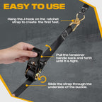 Ratchet Straps with Hook, 6M x 25MM, Heavy Duty, 4 Pack/Black