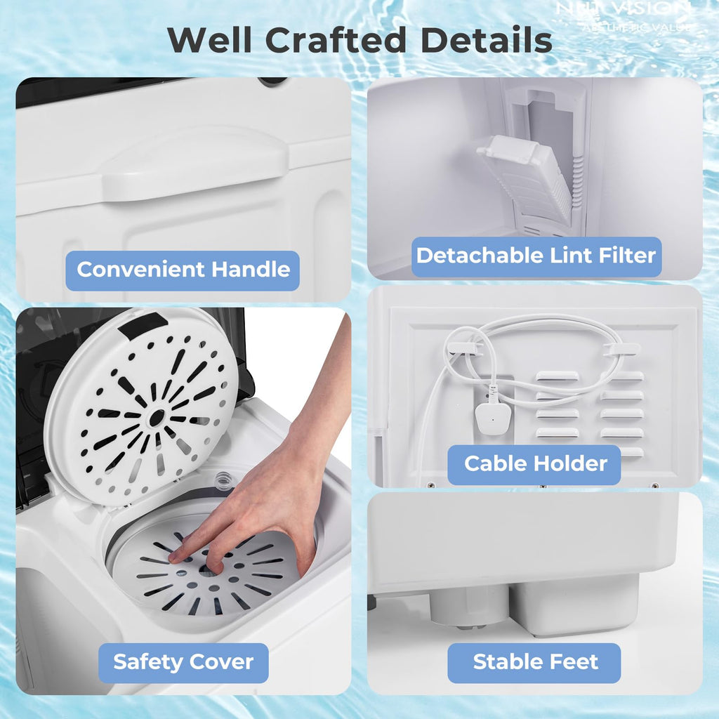 Giantex Portable Washing Machine, 20lbs Capacity, 12lbs Washer and 8lbs Spinner, Compact for Apartment RV, Gray & White, GX20313-PE