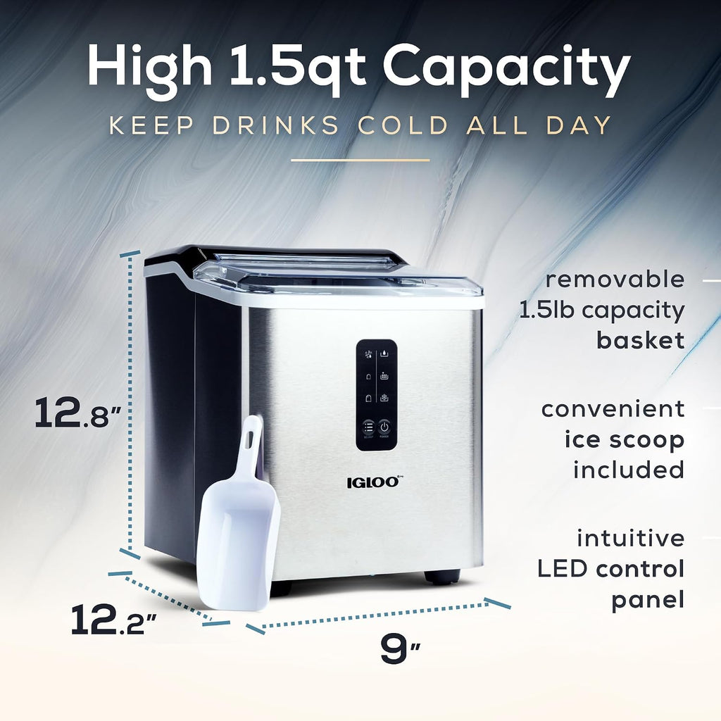 Igloo Ice Maker Countertop, Portable Ice Maker with Handle, 26lbs, Black