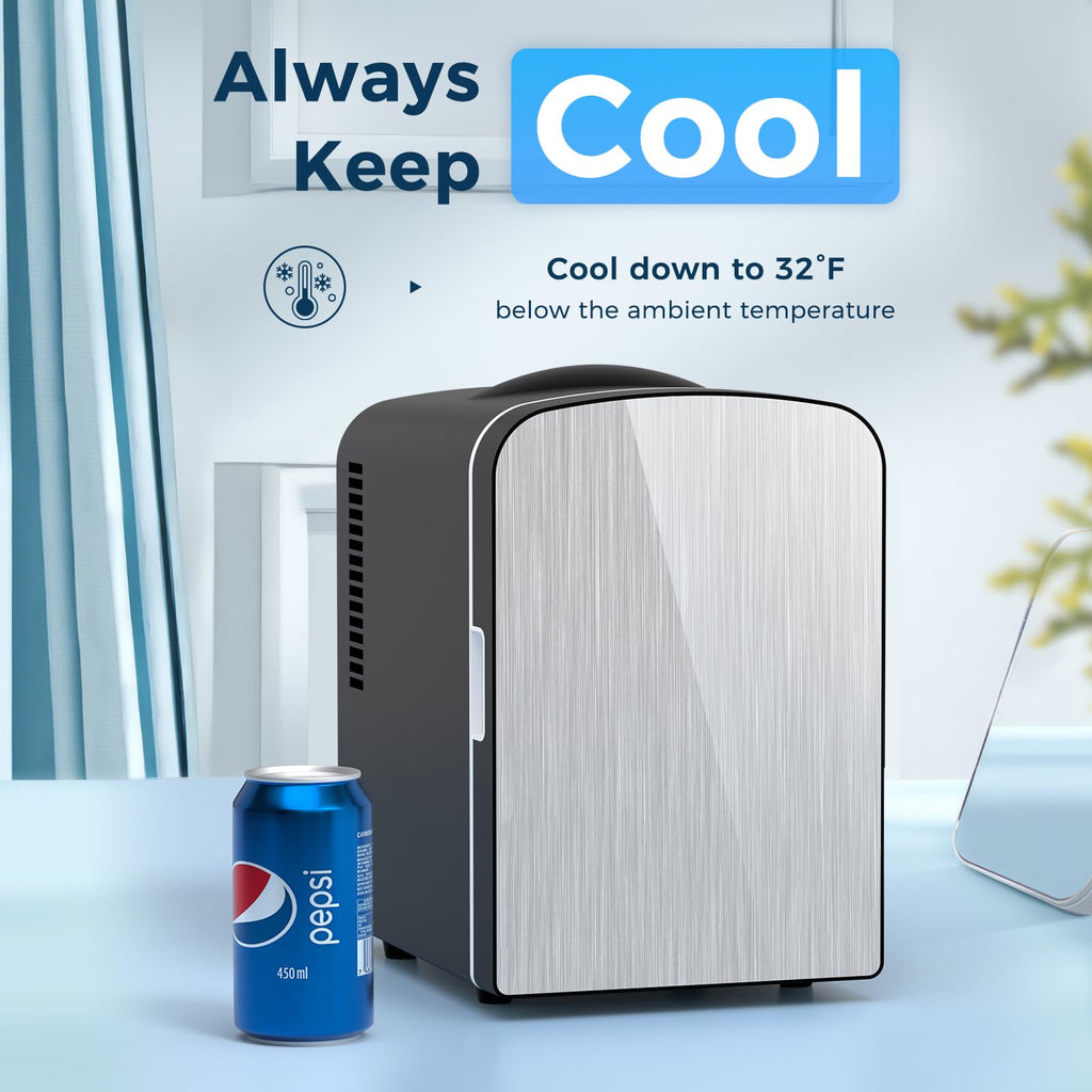 Antarctic Star Compact Refrigerator, Portable Mini Fridge, Skin Care 4L Capacity/6 Cans, for Bedroom, Car, Office & Dorm, Small Cooler for Cosmetics, Beverage and Food, White