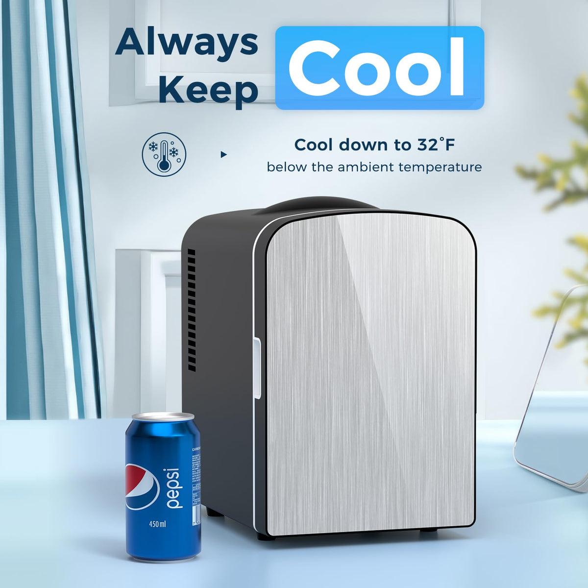 Antarctic Star Compact Refrigerator, Portable Mini Fridge, Skin Care 4L Capacity/6 Cans, for Bedroom, Car, Office & Dorm, Small Cooler for Cosmetics, Beverage and Food, White