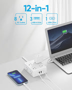 Olcorife Flat Plug Power Strip with 15 FT Extension Cord, 8 Outlets 4 USB Ports(1 USB C), 3 Sided Outlet Extender for Home Office Travel Dorm Room Essentials, White