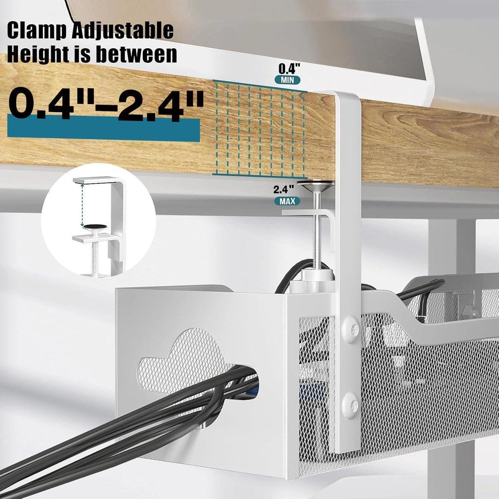 Under Desk Cable Management Tray 2 Pack, No Drill Cable Organizer With Clamp for Standing Desk, Easy to Install Cord Management System, No Damage Wire Organizer