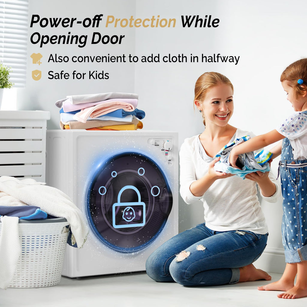 ROVSUN 110V Portable Clothes Dryer, High End Laundry Front Load Tumble Dryer Machine with Stainless Steel Tub & Simple Control Knob for Apartment, Dorm-850W, White
