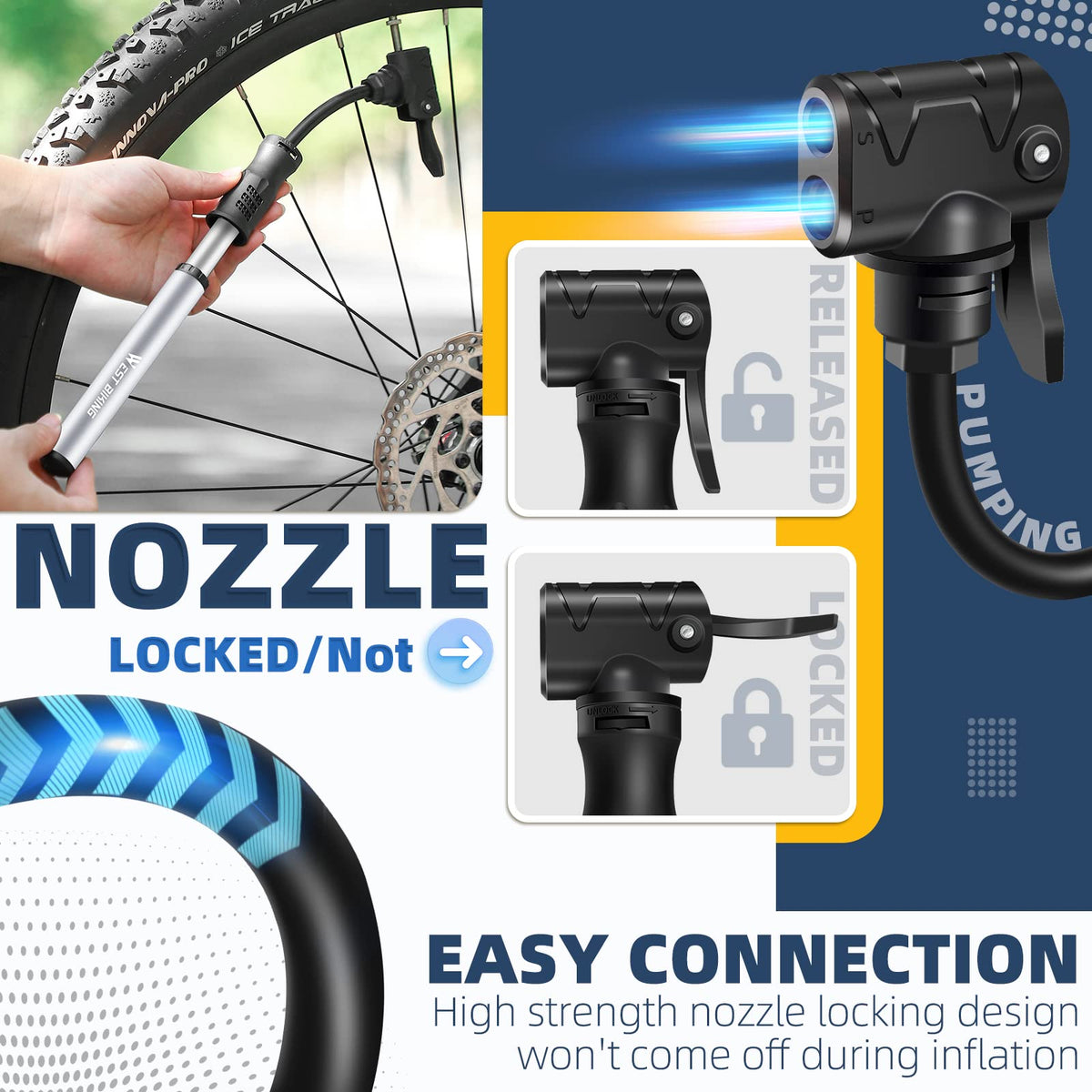Bicycle Pump Mini Bike Pump Aluminum Alloy Cycle Pump for Presta & Schrader Valve, Portable Lightweight Bike Tyre Pump Fast Tyre Inflation Mini Air Pump For Mountain Road Bike Ball Pump