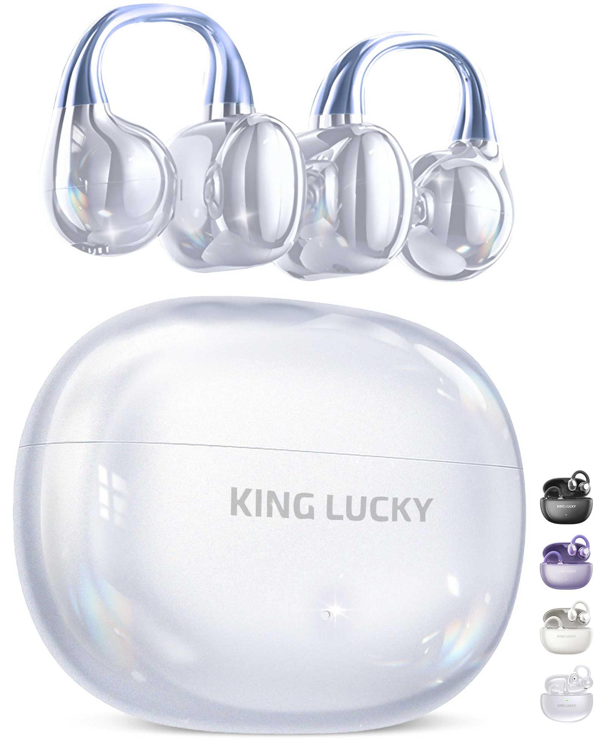 Kinglucky Clip-On Earbuds Gen 3, Open-Ear Wireless Bluetooth 6.0 Headphones with Mic, Secure Fit for Small Ears & Glasses Wearers, 50H Playtime, LED Digital Display, ENC, IPX5 Waterproof(Balck)