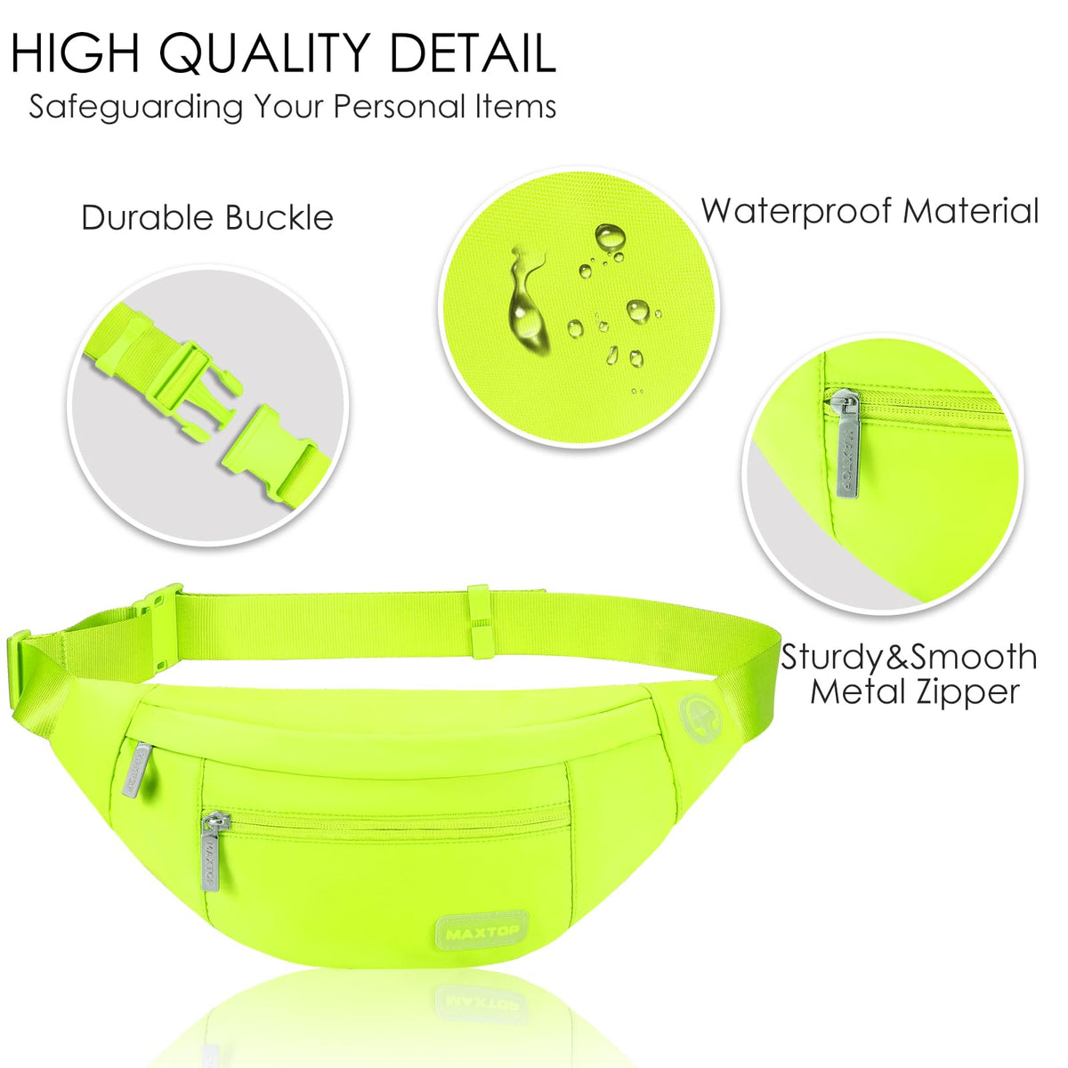 MAXTOP Large Bumbag Waist Fanny Pack Running Belt for Men Women Unisex Bum Bag with Headphone Jack and 4-Zipper Pockets Adjustable Belt for Travel Running Jogging Workout Hiking Gifts All Black