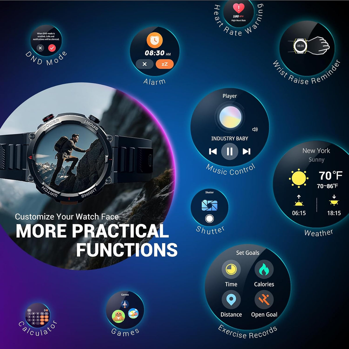 Blackview Military Smart Watch for Men (Answer/Make Calls), 1.45" Fitness Tracker with 100-Day Battery/Flashlight/Compass/Heart Rate/SpO2/Sleep, 150+ Sports IP68 Waterproof Smartwatch for iOS Android