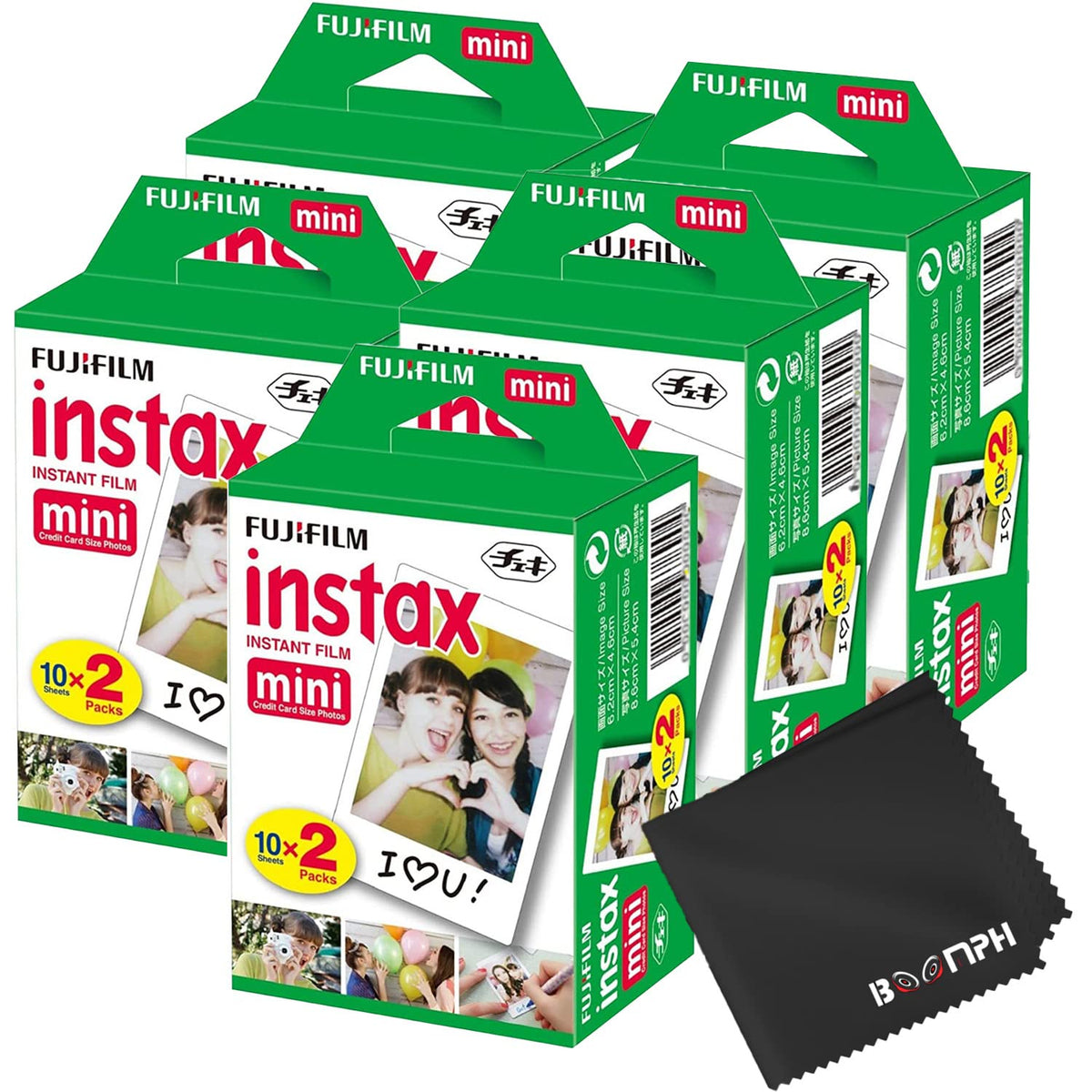 Fujifilm Instax Mini Instant Camera Film: 40 Shoots Total, (10 Sheets x 4) - Capture Memories Anytime, Anywhere - Boomph's Comprehensive Ultimate Performance Cloth Solution for Perfect Picture Quality