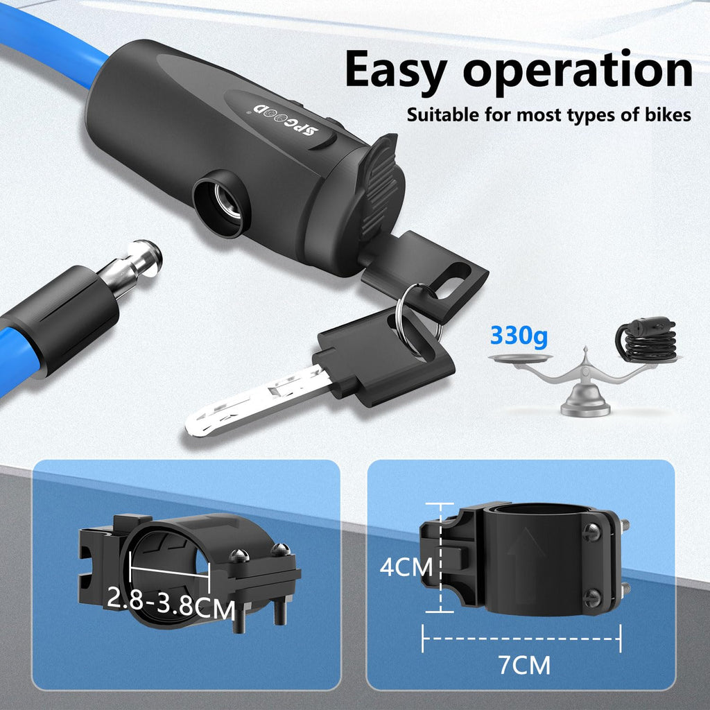 SPGOOD Bike Lock with 2 Keys, 12 mm Steel Cable Lock, 120 cm Length
