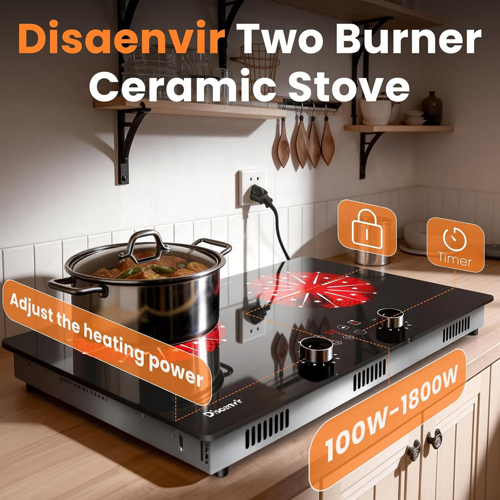 2 Burner Electric Cooktop 110V, 2000W Shard Power