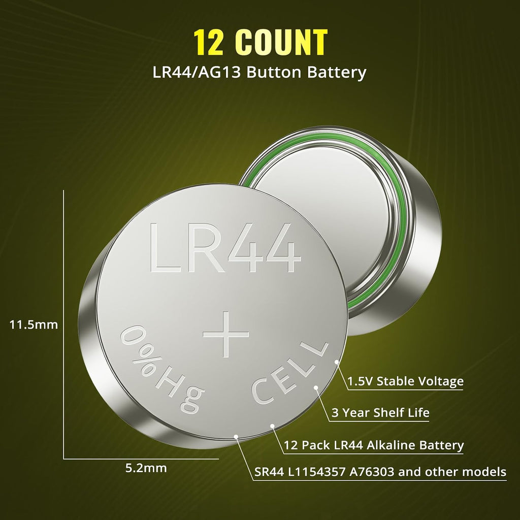 POWEROWL 12 Pcs LR44 Batteries for Christmas decorations, Flashlights, Watches, Bottle Lights