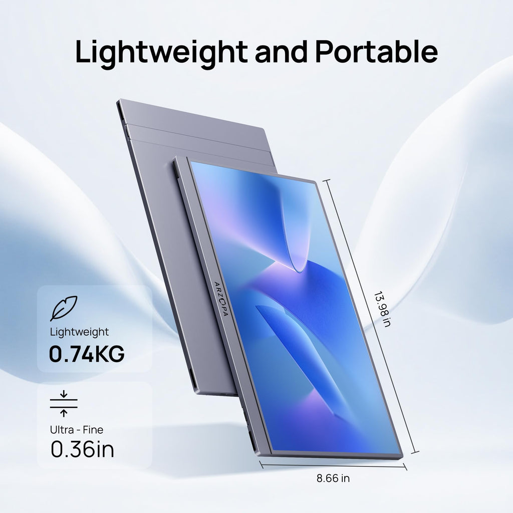 ARZOPA Portable Monitor 15.6" 1920×1080 FHD IPS Portable Monitor for Laptop with Kickstand, Ultra-Slim Second Screen for Laptop/PC/Mac/PS3/4/5/Xbox - USB C & HDMI Connectivity - A1